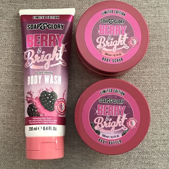 Soap & Glory Other - FINAL SALE Soap & Glory Berry & Bright Refreshing Body Wash Butter Scrub Set